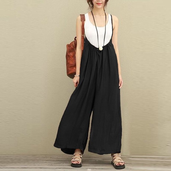 Free People Pants - Bohemian Black Overalls (Boutique)